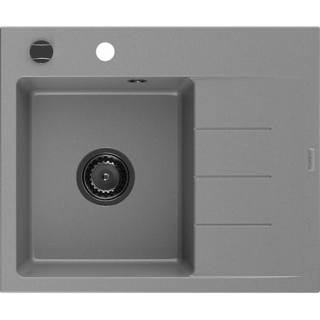 Mexen Ben chiuvetă de granit cu o cuvă și scurgător, stânga, 600 x 500 mm, gri, sifon negru - 6522605000-71-B