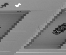 Mexen Ben chiuvetă de granit cu o cuvă și scurgător, stânga, 600 x 500 mm, gri, sifon negru - 6522605000-71-B