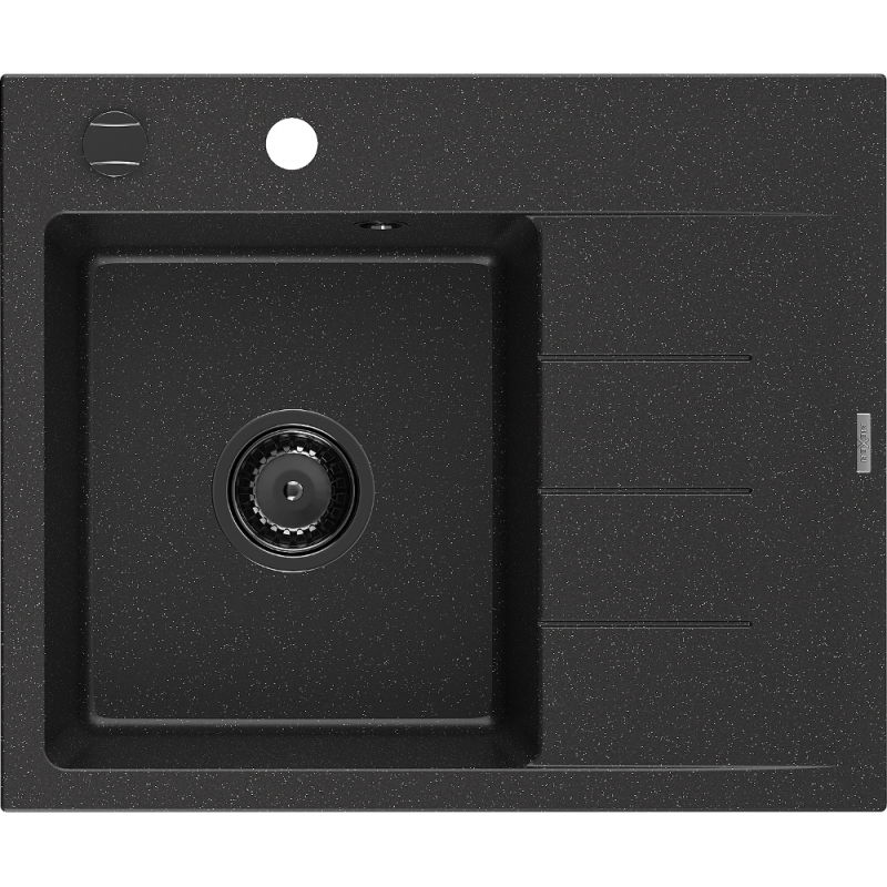Mexen Ben gránit egymedencés mosogatótálca csepegtetővel, bal 600 x 500 mm fekete/ezüst metál fekete szifon