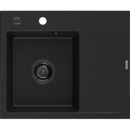 Mexen Ben chiuvetă de granit cu 1 cuvă cu scurgător, stânga 600 x 500 mm, negru, sifon negru - 6522605000-77-B