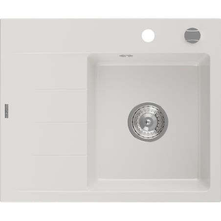 Mexen Ben chiuvetă de granit cu 1 cuvă, cu scurgător, dreapta, 600 x 500 mm, albă, sifon cromat - 6523605000-20
