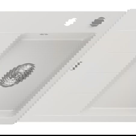 Mexen Ben gránit mosogató 1-medencés csepegtetővel, jobb oldal 600 x 500 mm, fehér, krómozott szifon - 6523605000-20