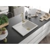 Mexen Ben chiuvetă de granit cu 1 compartiment și scurgător pe dreapta 600 x 500 mm, alb, sifon auriu - 6523605000-20-G