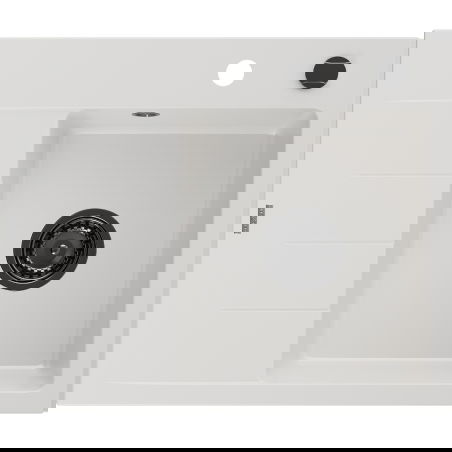 Mexen Ben chiuvetă de granit cu 1 cuvă și scurgător, dreapta 600 x 500 mm, albă, sifon negru - 6523605000-20-B