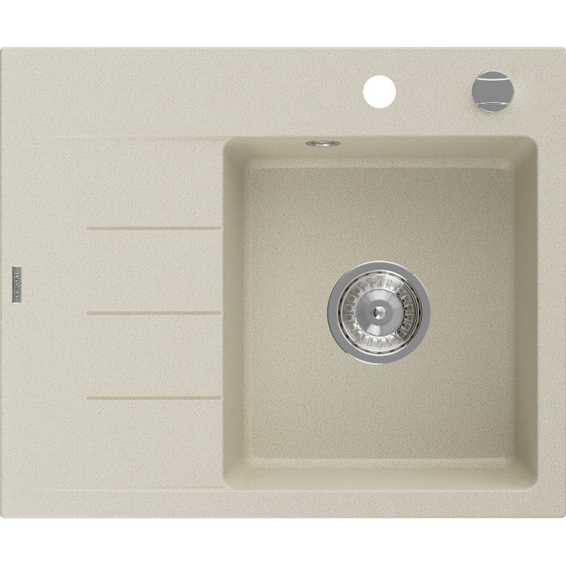 Mexen Ben gránit mosogató 1-medencés csepegtetővel, jobb, 600 x 500 mm, bézs, króm szifon - 6523605000-69