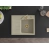 Mexen Ben chiuvetă de granit cu 1 compartiment și scurgător, dreapta 600 x 500 mm, bej, sifon auriu - 6523605000-69-G