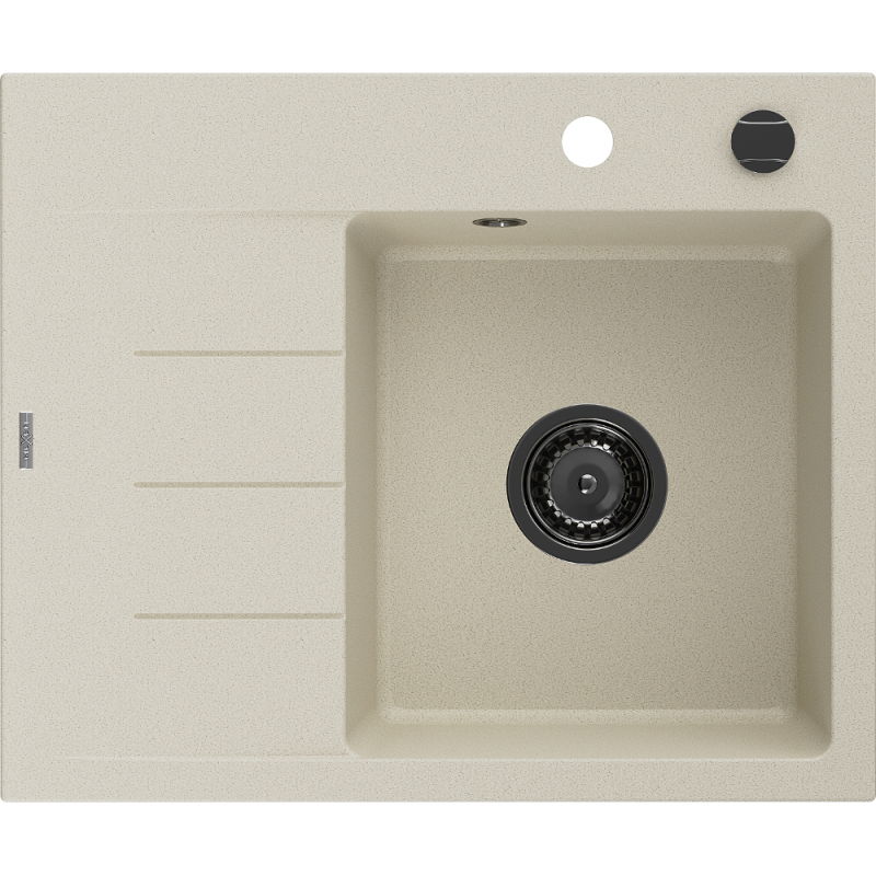 Mexen Ben chiuvetă de bucătărie din granit cu 1 compartiment și picurător, dreapta 600 x 500 mm, bej, sifon negru