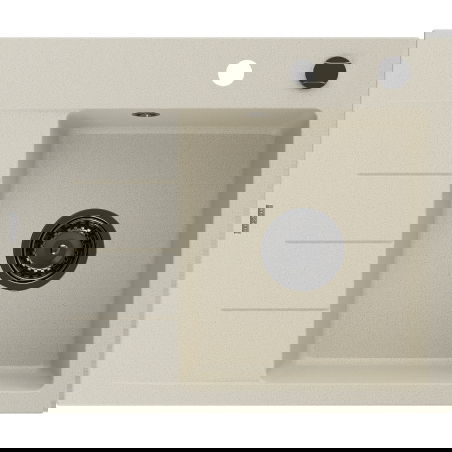 Mexen Ben chiuvetă de bucătărie din granit cu 1 compartiment și picurător, dreapta 600 x 500 mm, bej, sifon negru