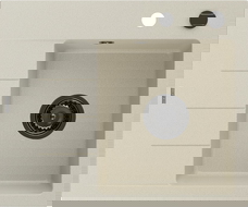 Mexen Ben 1-medencés gránit mosogató csepegtetővel, jobb oldali 600 x 500 mm, bézs, fekete szifon - 6523605000-69-B