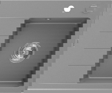 Mexen Ben gránit mosogató 1 rekeszes csepegtetővel, jobb oldali 600 x 500 mm, szürke, króm szifonnal - 6523605000-71