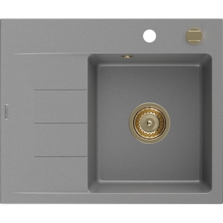 Mexen Ben 1 medencés gránit mosogató jobbos csepptálcával 600 x 500 mm, szürke, arany szifon - 6523605000-71-G