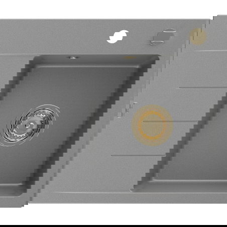 Mexen Ben gránit mosogató 1-medencés csepegtetővel, jobb oldali 600 x 500 mm, szürke, arany szifon - 6523605000-71-G