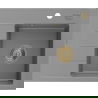 Mexen Ben chiuvetă de granit cu 1 compartiment și picurător, dreapta 600 x 500 mm, gri, sifon auriu - 6523605000-71-G