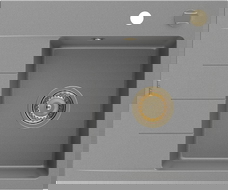 Mexen Ben gránit mosogató 1-medencés csepegtetővel, jobb oldali 600 x 500 mm, szürke, arany szifon - 6523605000-71-G