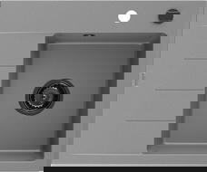 Mexen Ben chiuvetă de granit cu 1 cuvă și scurgător, dreapta 600 x 500 mm, gri, sifon negru - 6523605000-71-B