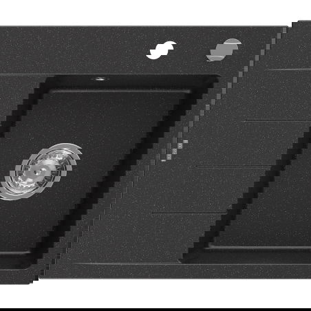 Mexen Ben chiuvetă granitică cu 1 cuvă și picurător dreapta 600 x 500 mm, negru/argintiu metalic, sifon cromat - 6523605000-73