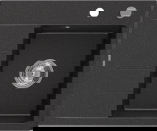 Mexen Ben gránit mosogatómedence 1 rekeszes csepegtetővel, jobb oldali, 600 x 500 mm, fekete/ezüst metál, króm szifon