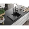 Mexen Ben 1-medencés gránit mosogató jobb oldali csepegtetővel 600 x 500 mm, fekete/ezüst metál, króm szifon - 6523605000-73