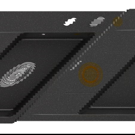 Mexen Ben chiuvetă de granit 1-cameră cu scurgător dreapta 600 x 500 mm negru/argintiu metalic, sifon auriu - 6523605000-73-G