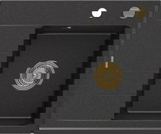 Mexen Ben chiuvetă de granit cu 1 compartiment cu scurgător, dreapta 600 x 500 mm negru/argintiu metalic sifon auriu