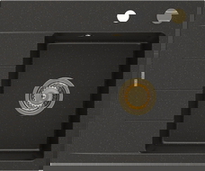 Mexen Ben chiuvetă de granit cu 1 cuvă și picurător, dreapta 600 x 500 mm, negru/auriu metalic, sifon auriu