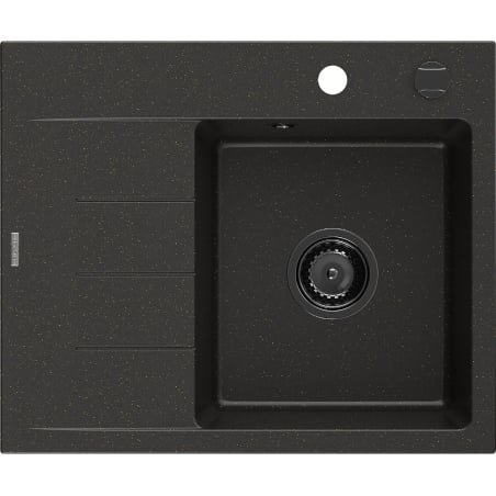 Mexen Ben gránit mosogató 1-medencés csepegtetővel, jobb oldali, 600 x 500 mm, fekete/arany metál fekete szifon