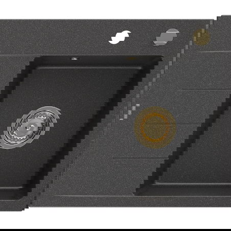 Mexen Ben chiuvetă de granit cu 1 compartiment și scurgător, dreapta 600 x 500 mm, negru pătat, sifon auriu