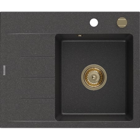 Mexen Ben Gránit egytálcás mosogató csepegtetővel, jobb oldali, 600 x 500 mm, fekete pöttyös, arany szifon