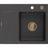 Mexen Ben Gránit egytálcás mosogató csepegtetővel, jobb oldali, 600 x 500 mm, fekete pöttyös, arany szifon