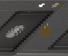 Mexen Ben chiuvetă de granit cu 1 compartiment și scurgător, dreapta 600 x 500 mm, negru pătat, sifon auriu