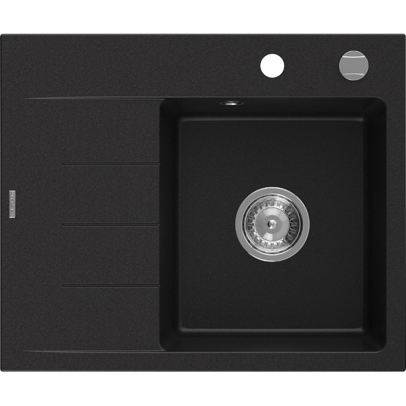 Mexen Ben 1 medencés gránit mosogató csepptálcával, jobb oldali 600 x 500 mm, fekete, krómozott szifon - 6523605000-77