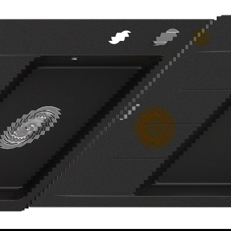 Mexen Ben gránit mosogató 1 rekeszes, csepegtetőtálcás, jobb oldali 600 x 500 mm, fekete, arany szifon - 6523605000-77-G