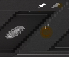 Mexen Ben gránit mosogató 1 rekeszes, csepegtetőtálcás, jobb oldali 600 x 500 mm, fekete, arany szifon - 6523605000-77-G