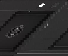 Mexen Ben gránit mosogató 1-medencés csepegtetővel, jobbos 600 x 500 mm, fekete, fekete szifon - 6523605000-77-B