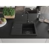 Mexen Ben chiuvetă din granit cu 1 compartiment și scurgător, dreaptă 600 x 500 mm, neagră, sifon negru - 6523605000-77-B