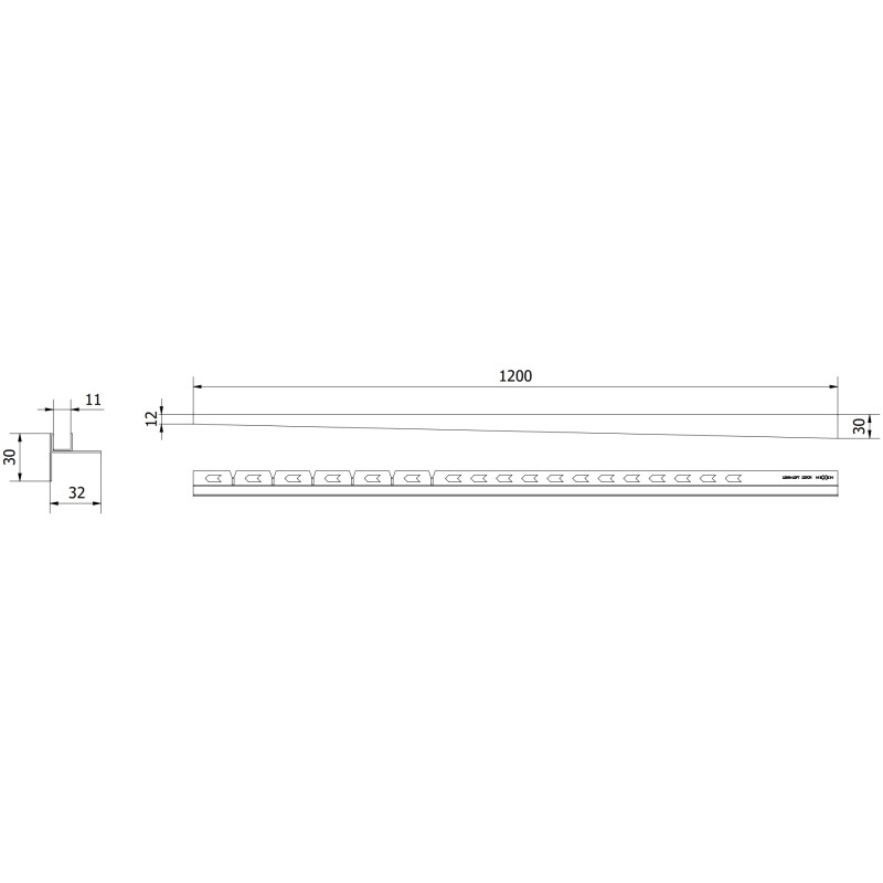 Mexen Line-B profil de înclinare pentru sticlă 120 cm stânga, negru - 187004120L