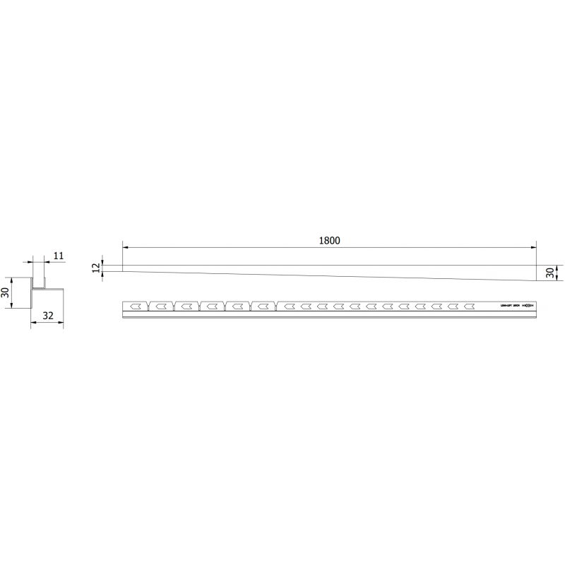 Mexen Line-B profil panta sticlă 180 cm stânga, inox - 181004180L