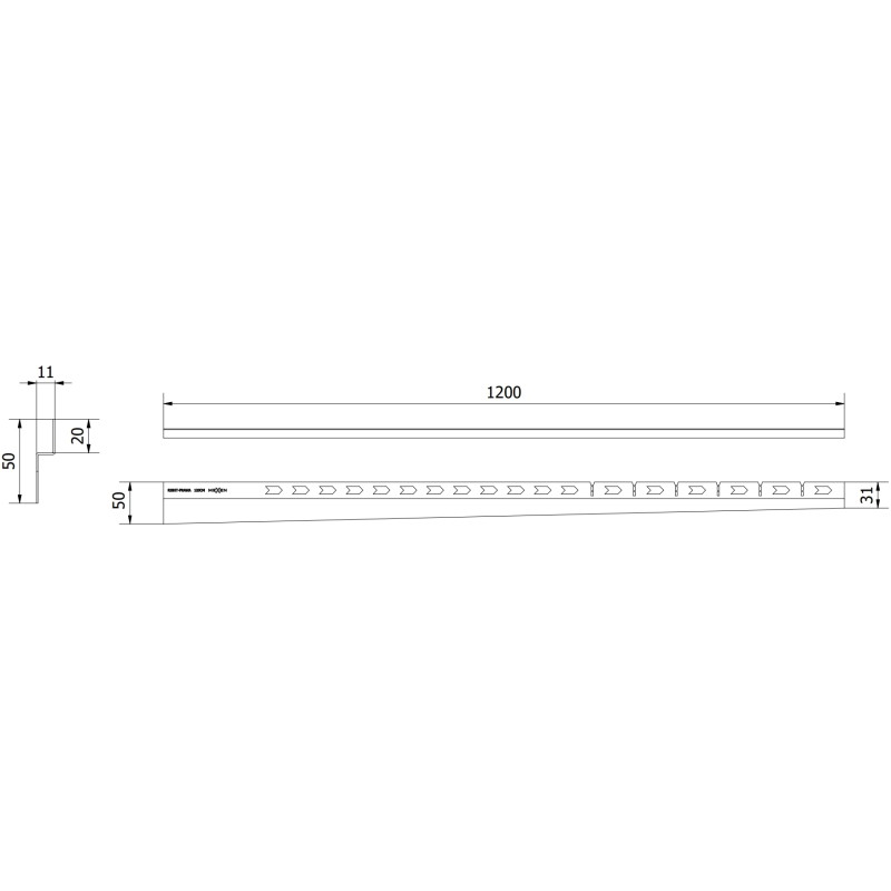 Mexen Line-B plintă de pandantiv de perete 120 cm dreapta, neagră - 187002120R