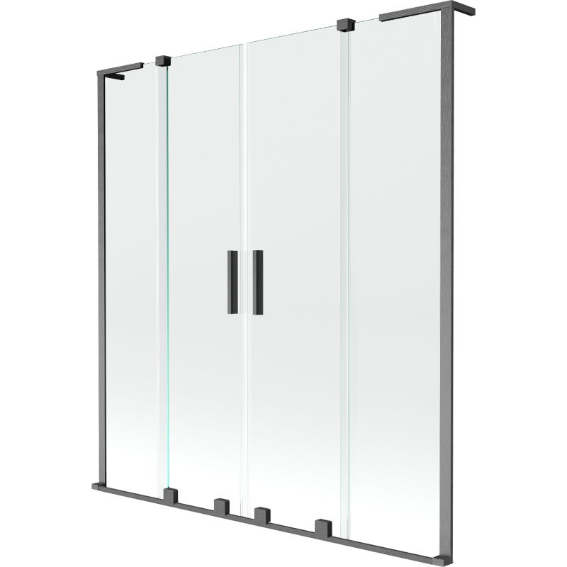 Mexen Velar L Duo paravan cadă cu 2 aripi glisant 160 x 150 cm, transparent, gri metalizat periat - 896-160-003-02-66