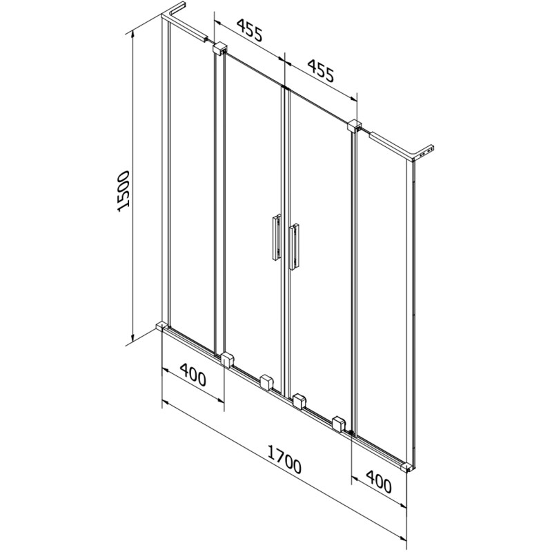 Mexen Velar L Duo perete de cadă 2-panouri glisante 170 x 150 cm, transparent, gri gun periat - 896-170-003-02-66