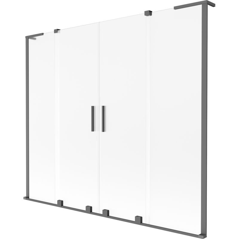 Mexen Velar L Duo fürdőkád paraván, 2 szárnyú tolóajtós, 200 x 150 cm, zúzmarás, gun metal - 896-200-003-32-95