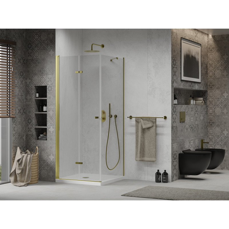 Mexen Lima cabina de duș pliabilă 70 x 70 cm, transparentă, aurie + recepție plată - 856-070-070-50-00-4010