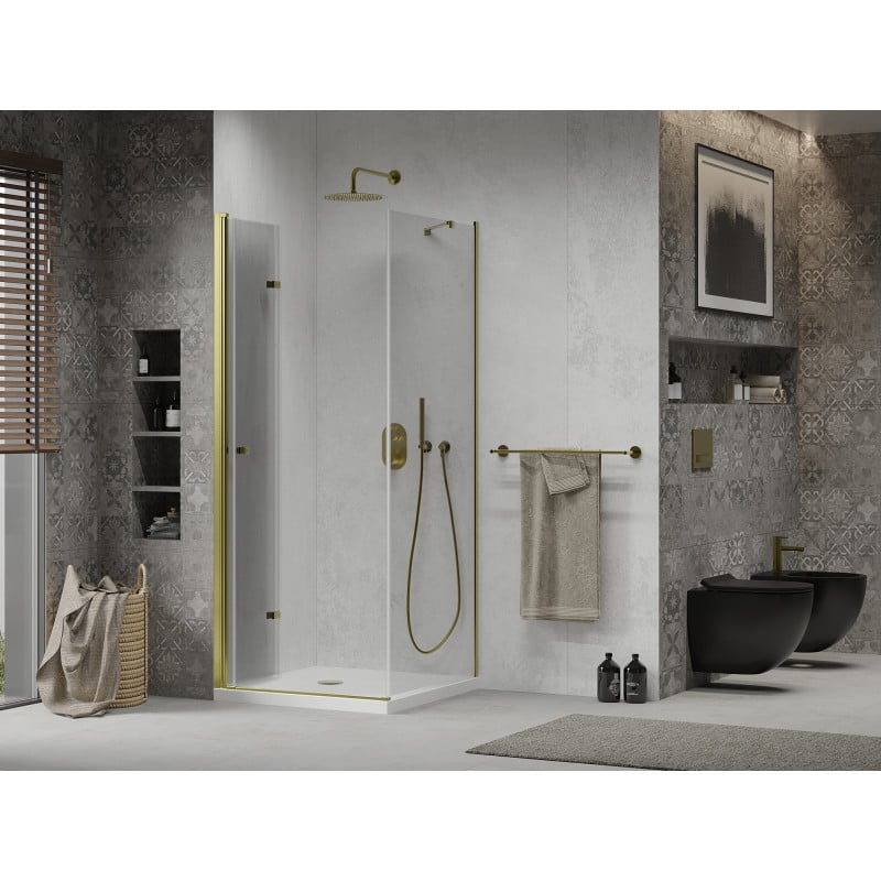 Mexen Lima cabina de duș pliabilă 70 x 70 cm, transparentă, aurie + recepție plată - 856-070-070-50-00-4010