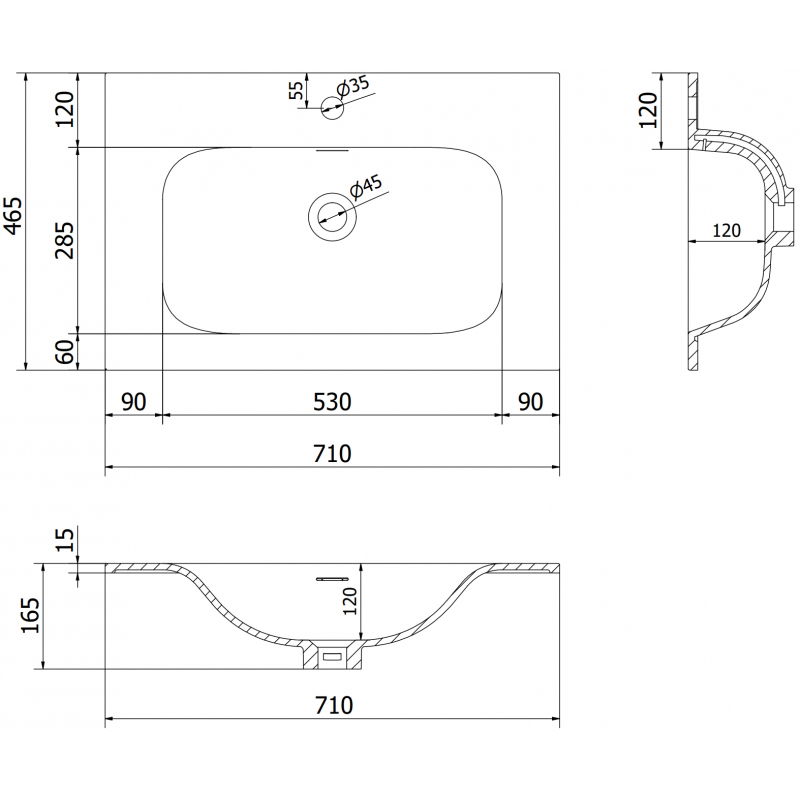 Mexen Vela mosdó pultba süllyesztve 71 x 46,5 cm, matt fehér - 25237001
