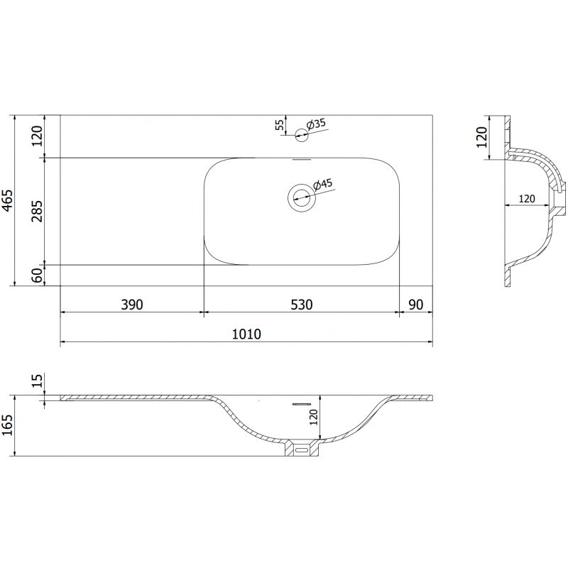 Mexen Vela mosdókagyló munkalapba süllyesztett jobb 101 x 46,5 cm, fehér matt - 25231001P