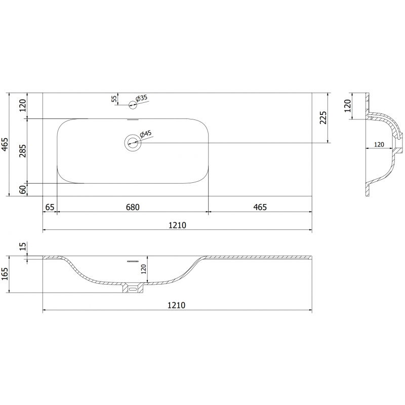 Mexen Vela lavoar încorporat în blat stânga 121 x 46,5 cm, alb lucios - 25231200L