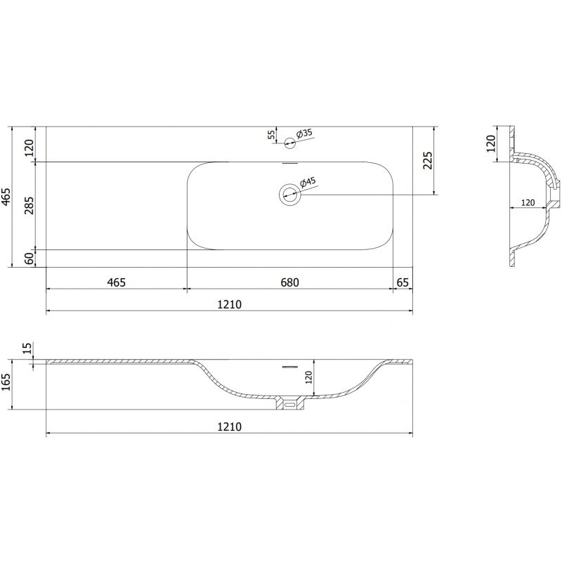 Mexen Vela chiuvetă încastrată în blat dreapta 121 x 46,5 cm, alb mat - 25231201P