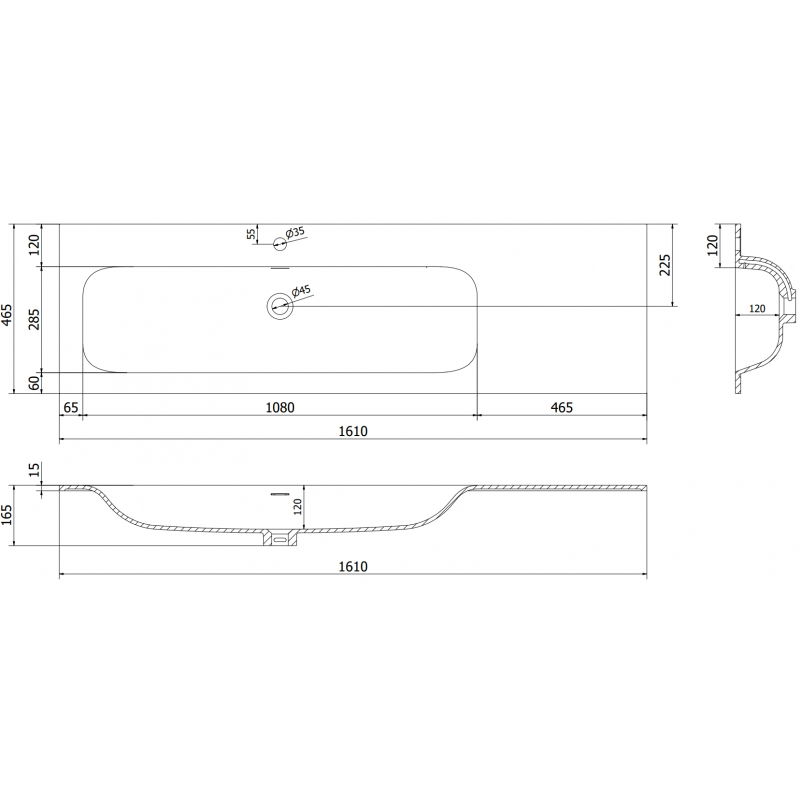 Mexen Vela pultba süllyesztett mosdó bal oldali 161 x 46,5 cm, fehér matt - 25231601L