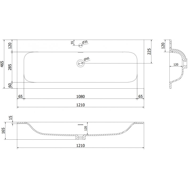 Mexen Vela chiuvetă încastrată în blat 121 x 46,5 cm, alb mat - 25231201