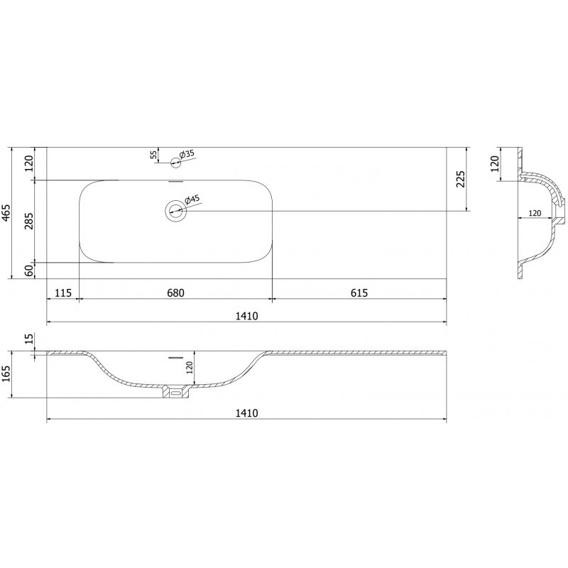 Mexen Vela beépíthető mosdókagyló balos 141 x 46,5 cm, fekete matt - 25231471L